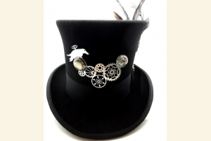Geared Raven Steampunk Black Top Hat