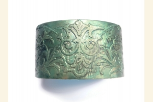 Teal Etched Brass Boho Cuff