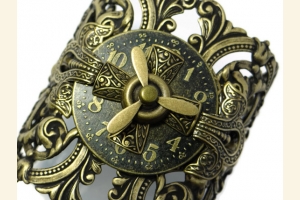 Ox Brass Cuff with Clock Face and Propeller